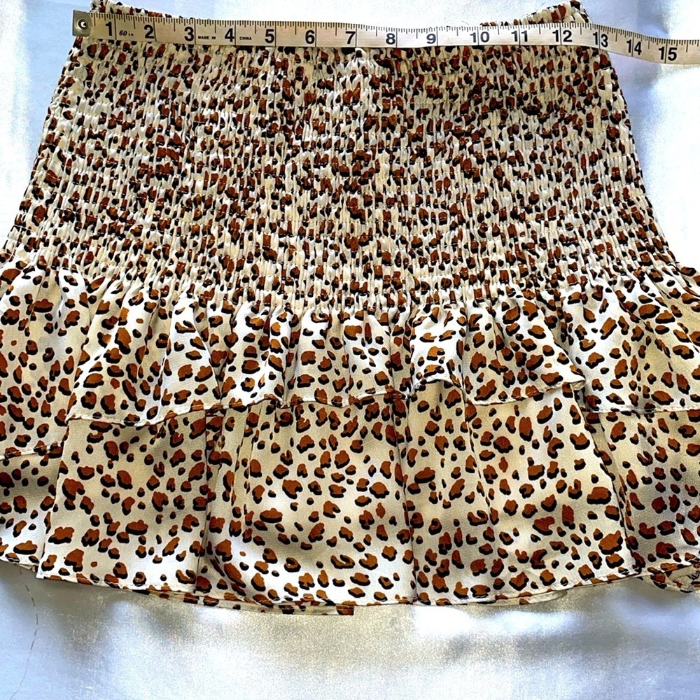 NWT Glam Smocked Layered Ruffle Skirt Satin Flouncy Leopard Animal Print Size S - Picture 10 of 12